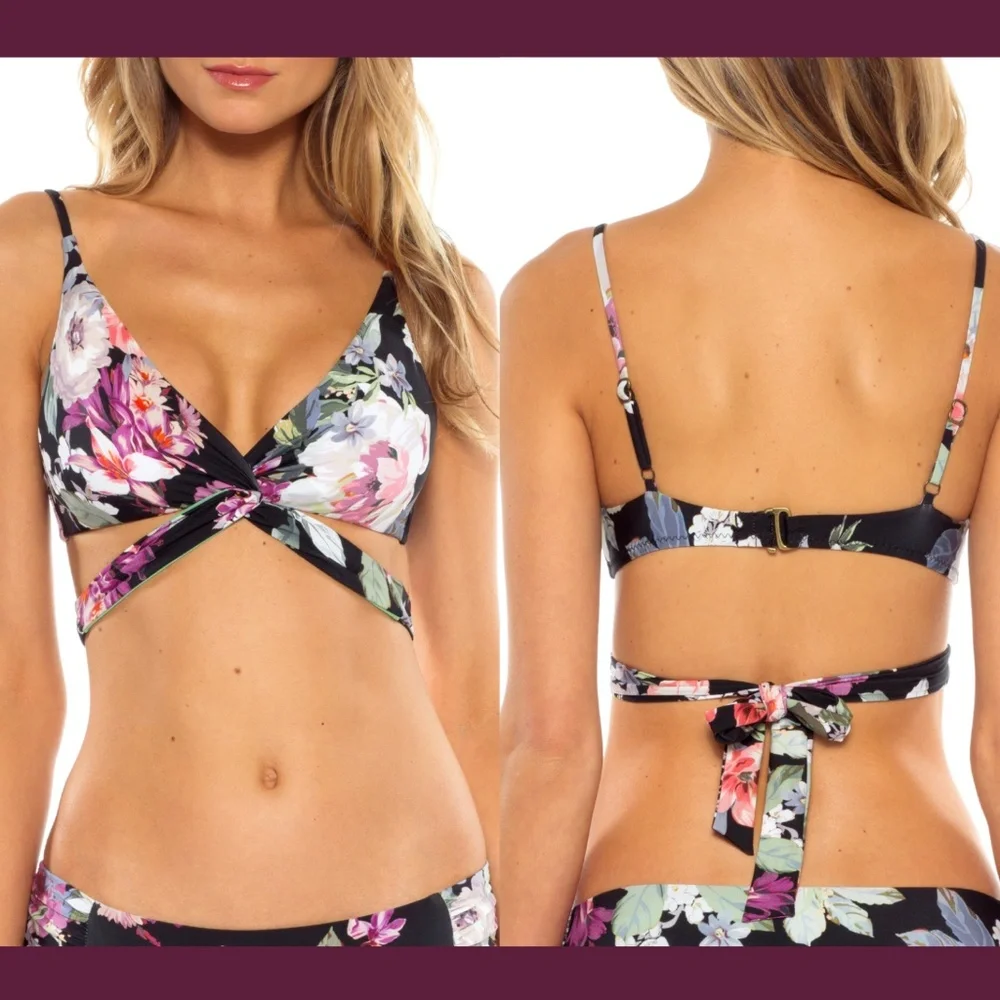 NEW Becca [ Small ]‎ Spring Fling Wrap Top + Bikini Bottoms in Black Floral